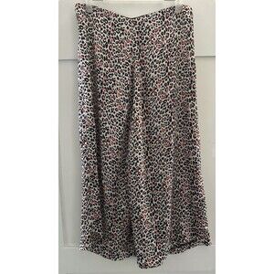 Zara Pink & Black Leopard Animal Print A Line Midi Skirt Middle Slit Size L